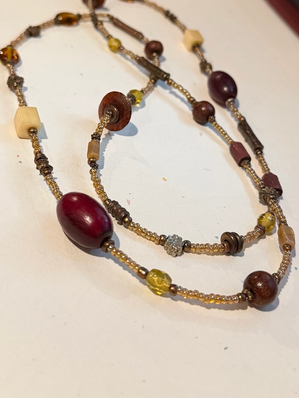 Artisan Multicolor Beaded Women’s Necklace - Burgundy, Brown & Yellow